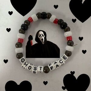 Ghost Face Beaded Bracelet - Red, White, Black
